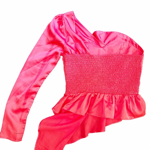DO+BE Pink One Shoulder Long Sleeve Pink Top - Picture 3 of 4